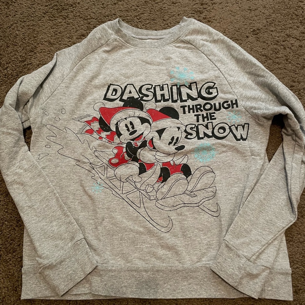 Gray Disney Mickey and Minnie Christmas Sweatshirt